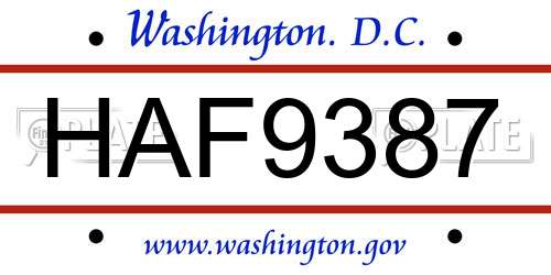 HAF9387 District Of Columbia License Plate