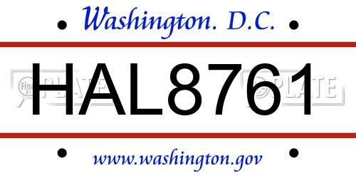 HAL8761 District Of Columbia License Plate