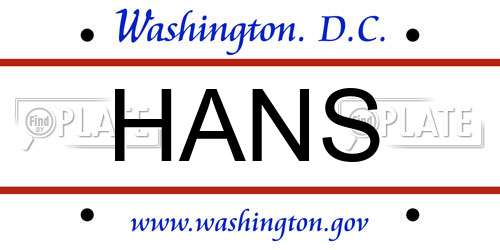 HANS District Of Columbia License Plate