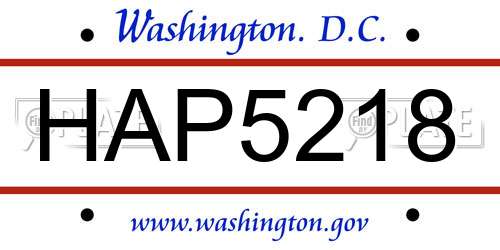 HAP5218 District Of Columbia License Plate