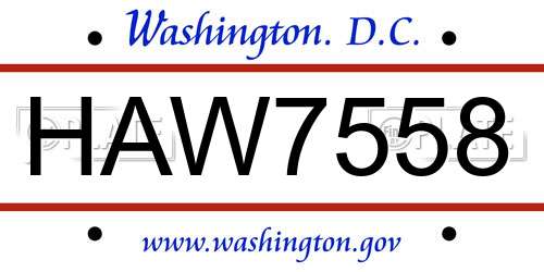 HAW7558 District Of Columbia License Plate
