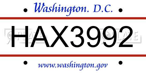 HAX3992 District Of Columbia License Plate