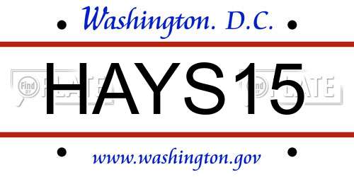 HAYS15 District Of Columbia License Plate