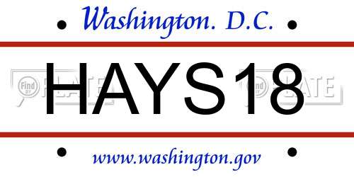 HAYS18 District Of Columbia License Plate