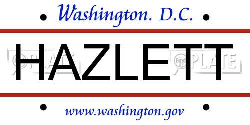 HAZLETT District Of Columbia License Plate