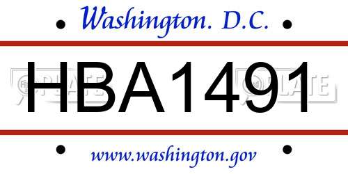 HBA1491 District Of Columbia License Plate