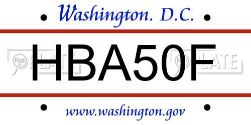 HBA50F District Of Columbia License Plate