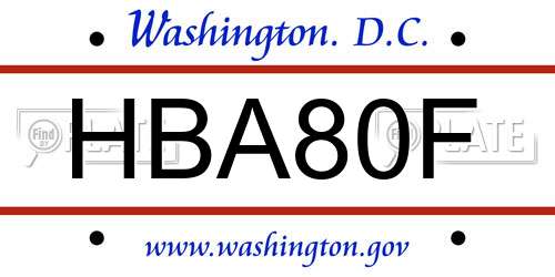 HBA80F District Of Columbia License Plate