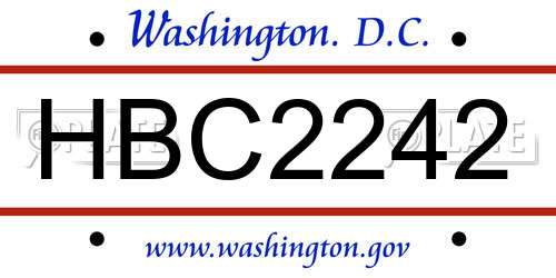 HBC2242 District Of Columbia License Plate