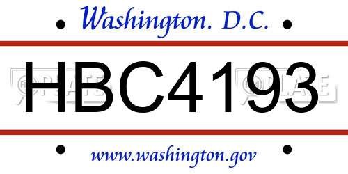 HBC4193 District Of Columbia License Plate