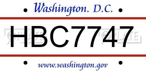 HBC7747 District Of Columbia License Plate