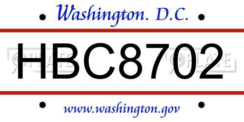 HBC8702 District Of Columbia License Plate