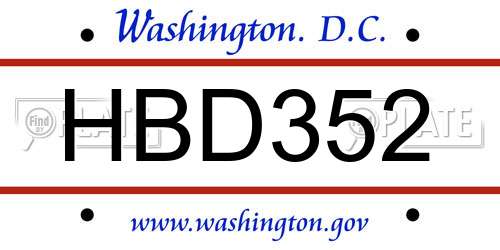 HBD352 District Of Columbia License Plate