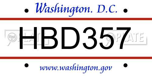 HBD357 District Of Columbia License Plate