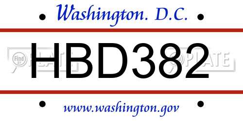 HBD382 District Of Columbia License Plate