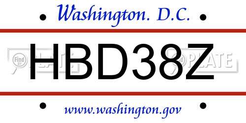 HBD38Z District Of Columbia License Plate