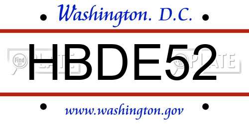 HBDE52 District Of Columbia License Plate