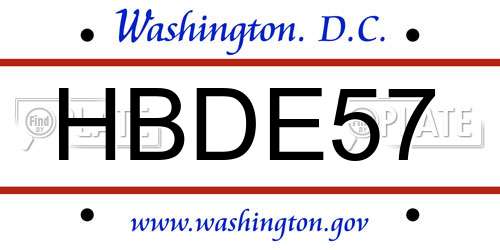 HBDE57 District Of Columbia License Plate