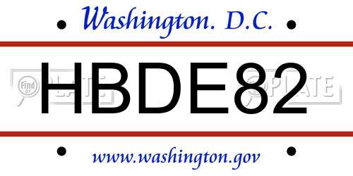 HBDE82 District Of Columbia License Plate