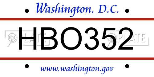 HBO352 District Of Columbia License Plate