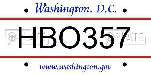 HBO357 District Of Columbia License Plate
