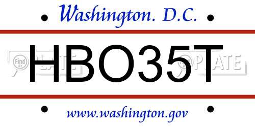 HBO35T District Of Columbia License Plate