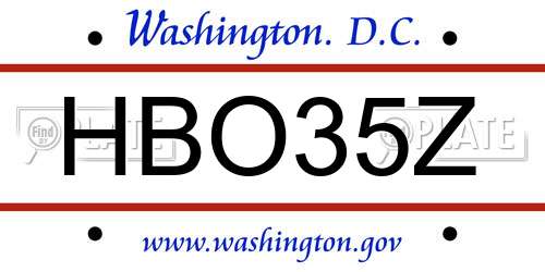 HBO35Z District Of Columbia License Plate