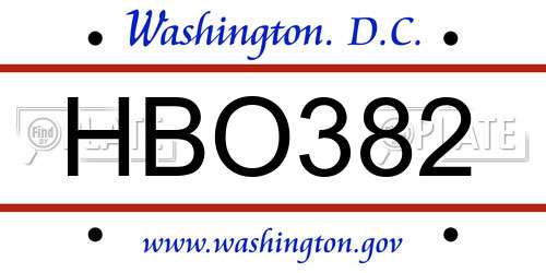 HBO382 District Of Columbia License Plate