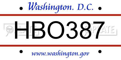 HBO387 District Of Columbia License Plate