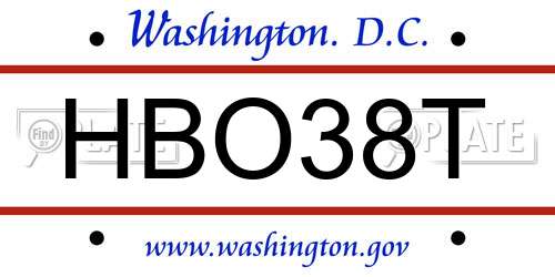 HBO38T District Of Columbia License Plate