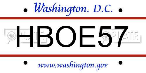 HBOE57 District Of Columbia License Plate