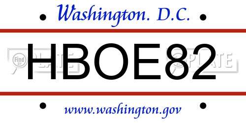 HBOE82 District Of Columbia License Plate
