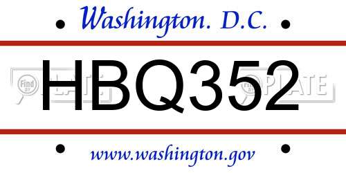 HBQ352 District Of Columbia License Plate