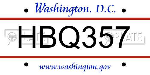 HBQ357 District Of Columbia License Plate