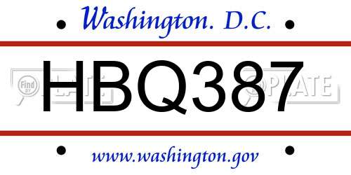 HBQ387 District Of Columbia License Plate