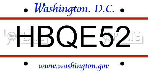 HBQE52 District Of Columbia License Plate