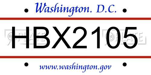 HBX2105 District Of Columbia License Plate