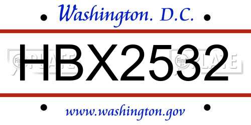 HBX2532 District Of Columbia License Plate