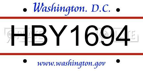 HBY1694 District Of Columbia License Plate