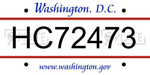 HC72473 District Of Columbia License Plate