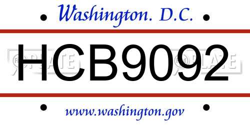 HCB9092 District Of Columbia License Plate