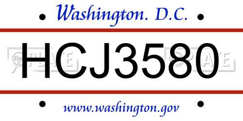 HCJ3580 District Of Columbia License Plate