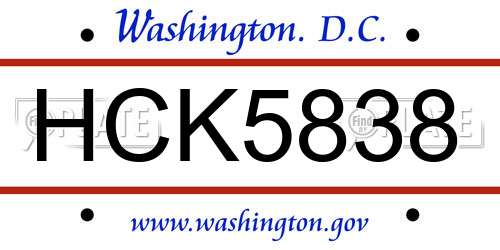 HCK5838 District Of Columbia License Plate