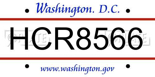 HCR8566 District Of Columbia License Plate