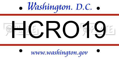 HCRO19 District Of Columbia License Plate