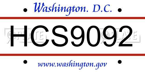 HCS9092 District Of Columbia License Plate