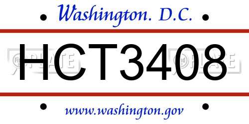 HCT3408 District Of Columbia License Plate