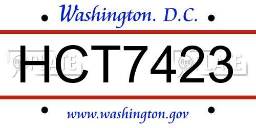 HCT7423 District Of Columbia License Plate