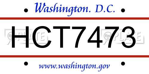 HCT7473 District Of Columbia License Plate
