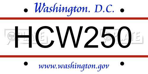 HCW250 District Of Columbia License Plate